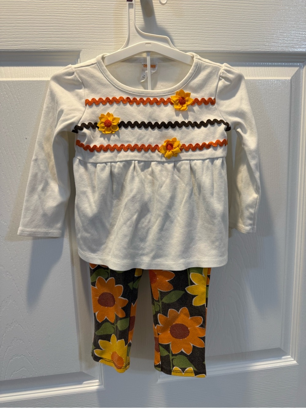 Gymboree Cream Long-Sleeve Top with Orange & Yellow Floral Leggings